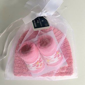 Laura Ashley Baby Girls Crochete cap and socks hat